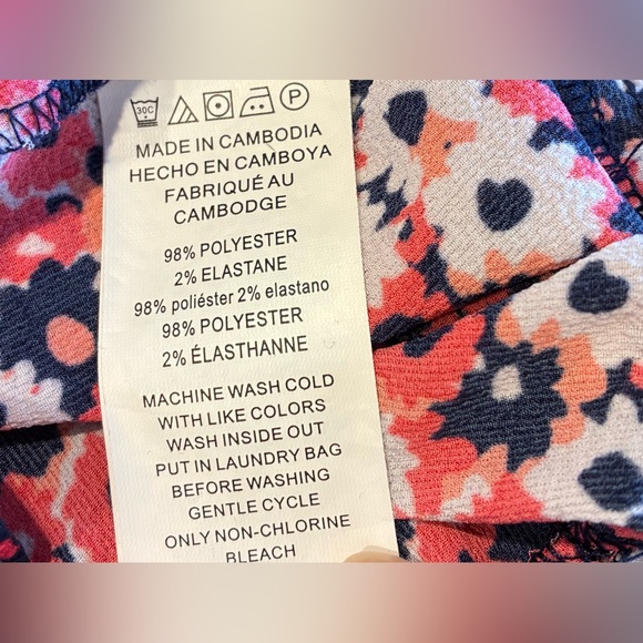 Michael Kors Blouse Tab 1/2sleeves Smocked Waist Geranium Red White Navy SZ. Med - Picture 4 of 13